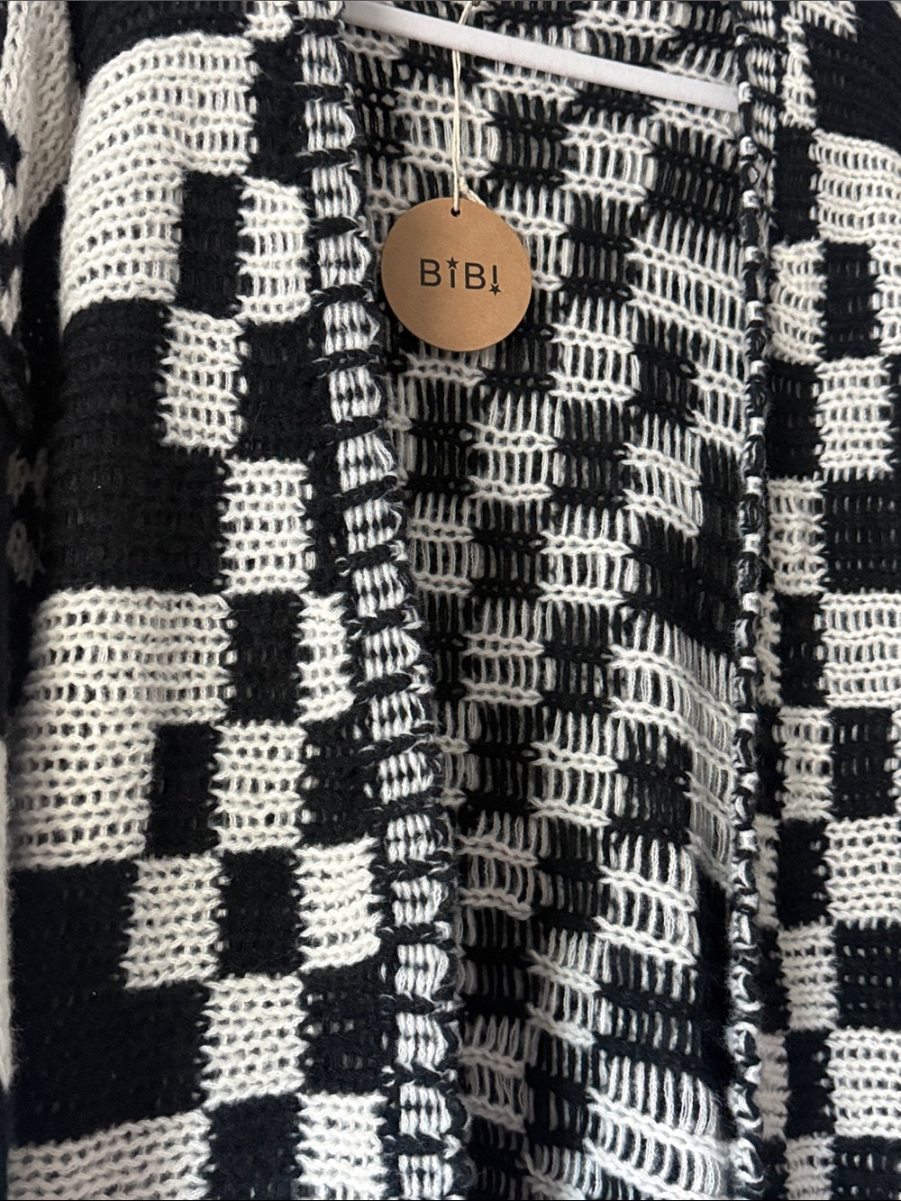 BIBI Black & White Checkerboard Oversized Knit Sweater - Picture 3 of 5